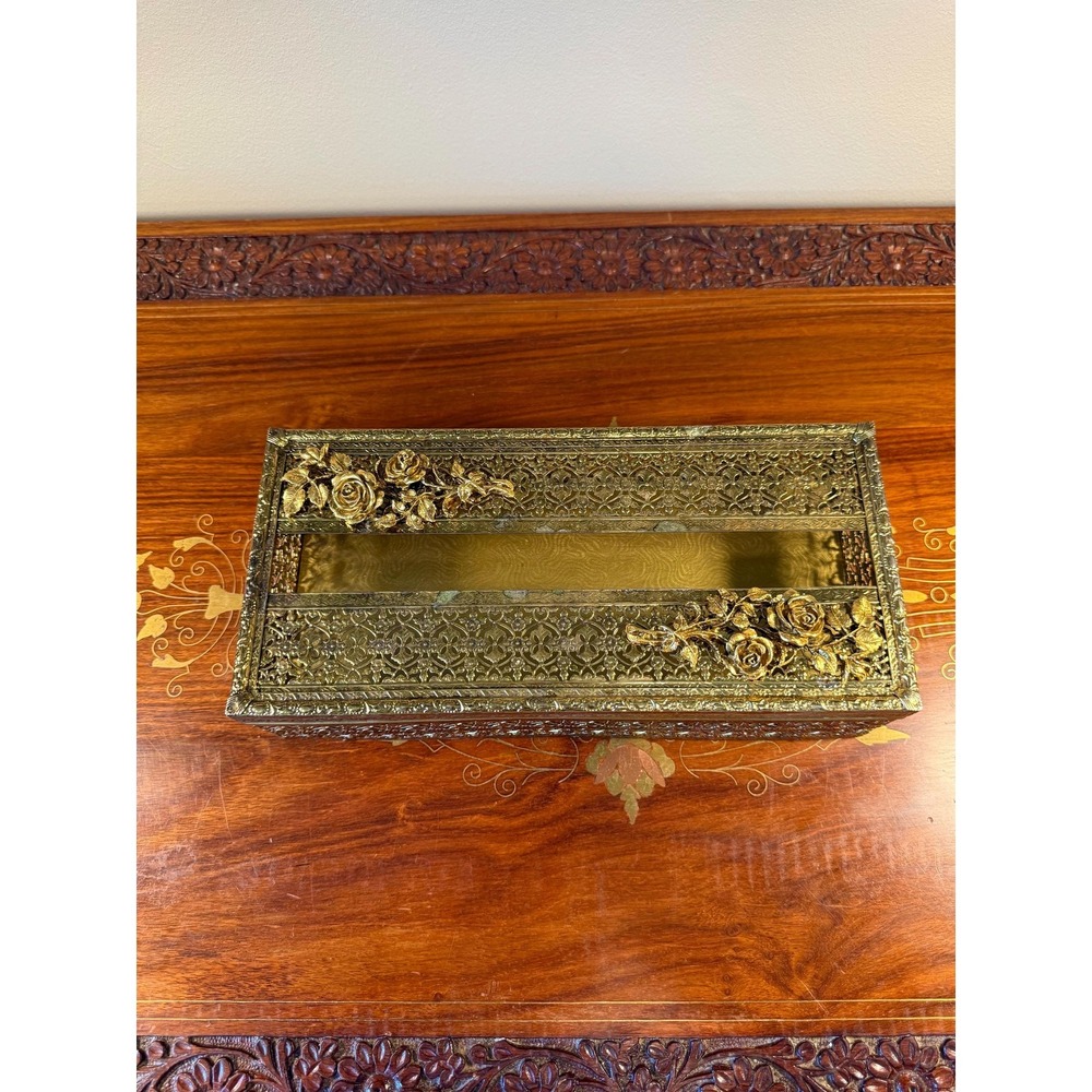Vintage Filigree Tissue Box Cover with Roses - Picture 9 of 17